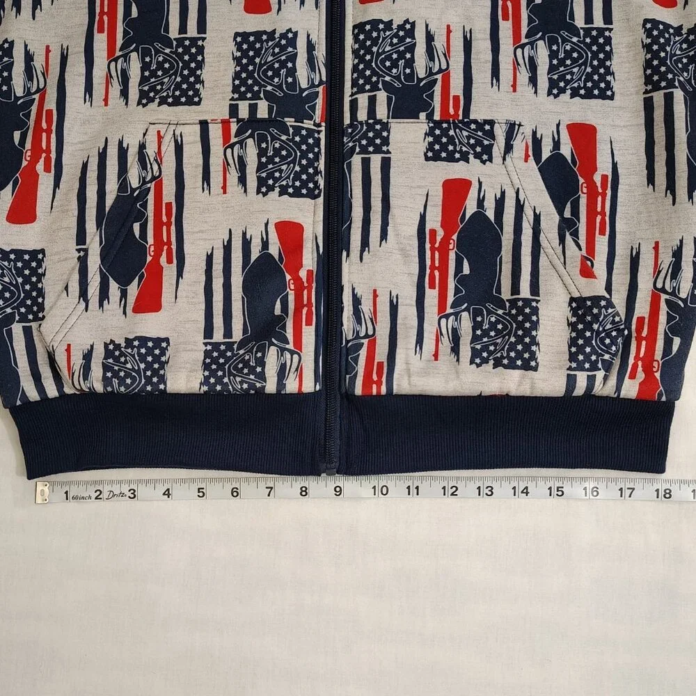 Canyon Creek Hooded Sweatshirt Sz Medium Deer Huning American Flag Sherpa Lining - Picture 13 of 16